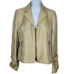 Morrissey Y? Gold Metallic Zip Front Blazer Gathered Cuffs - Size Small S